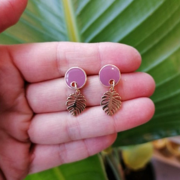 Monstera Earrings - Pink