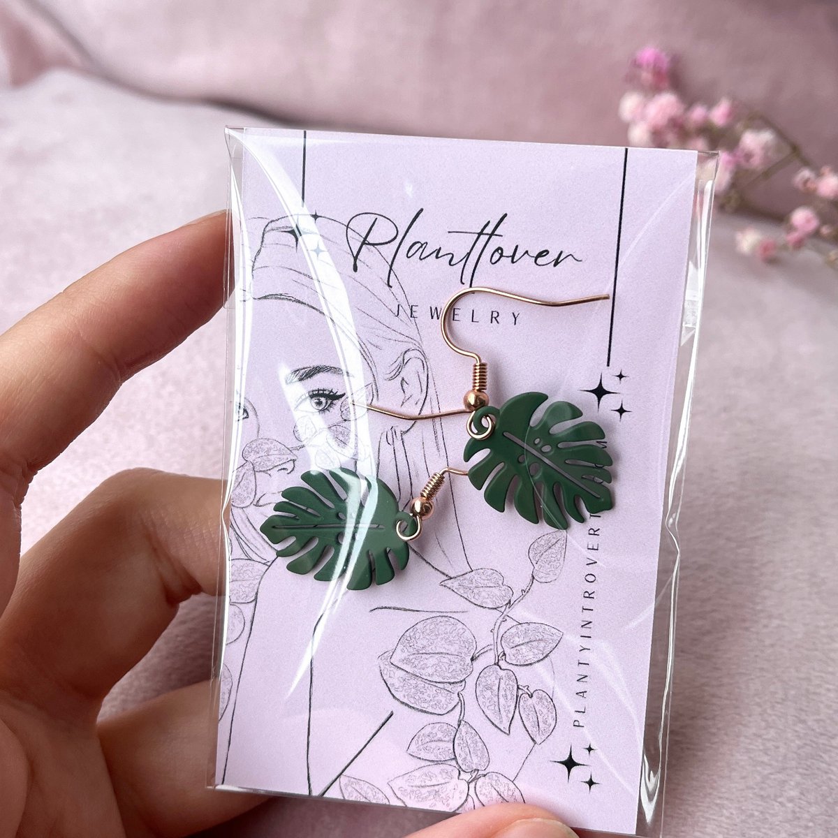 Oorhangers met Monstera Blad - Rose Gold