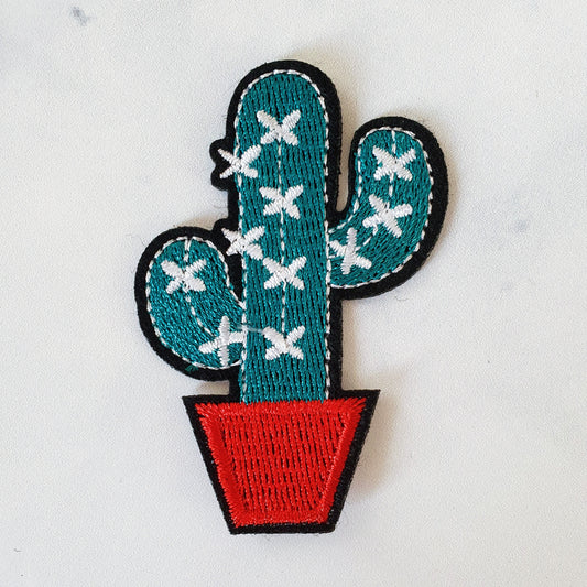 Strijkembleem - Cactus in Rode Pot