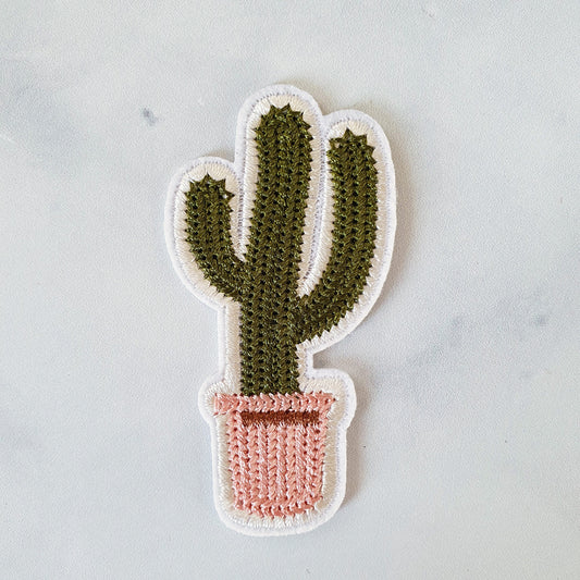 Strijkembleem - Cactus in Roze Pot