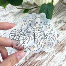 Afbeelding in Gallery-weergave laden, Regenboog Sticker - Monstera met Kat