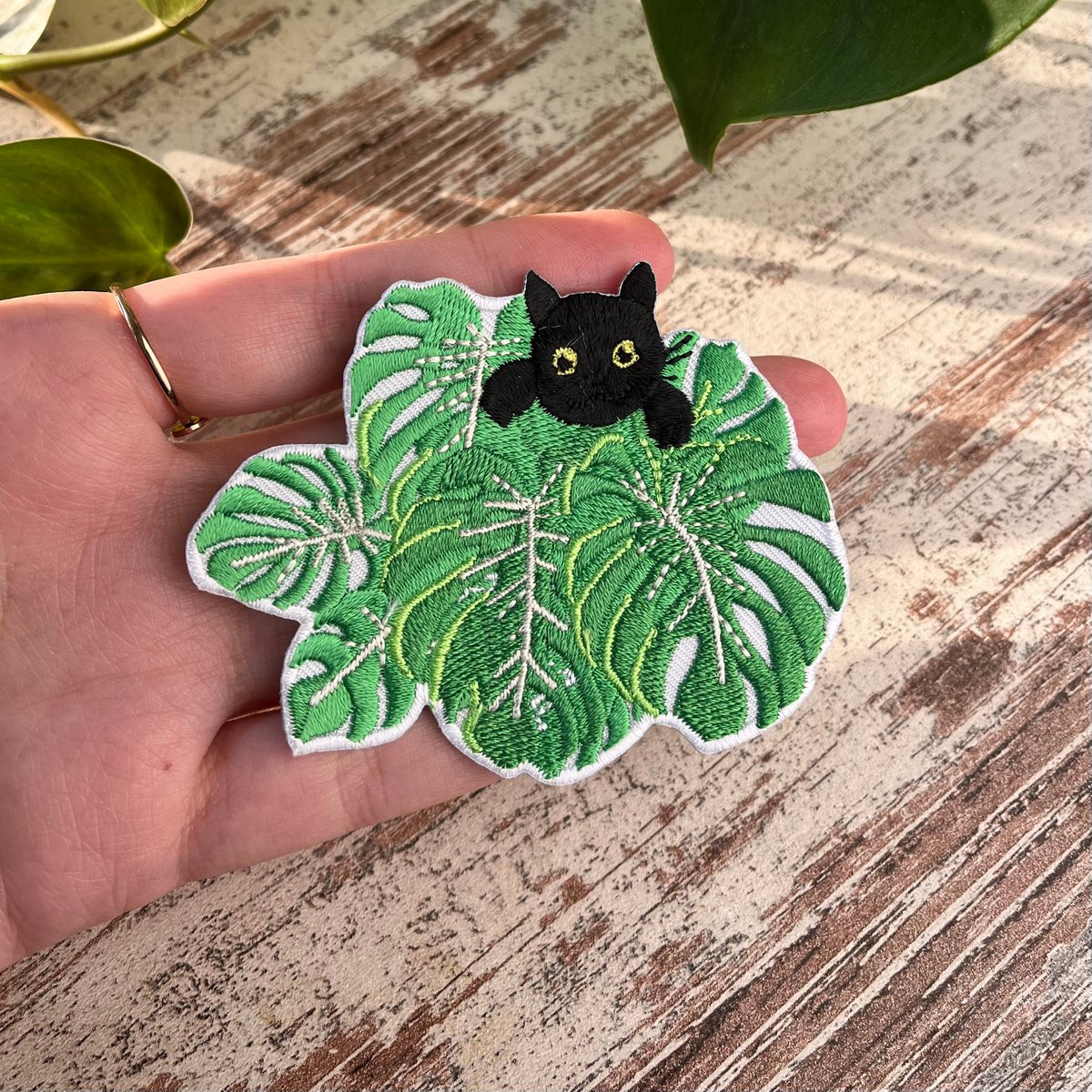 Strijkembleem - Monstera met Kat