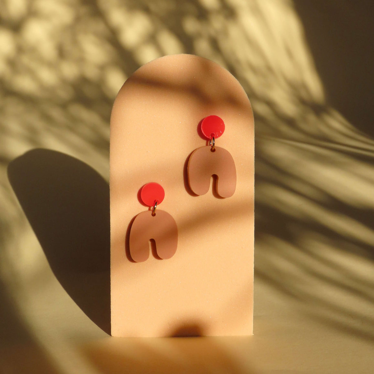 Earrings - Squishy Arch Red & Beige