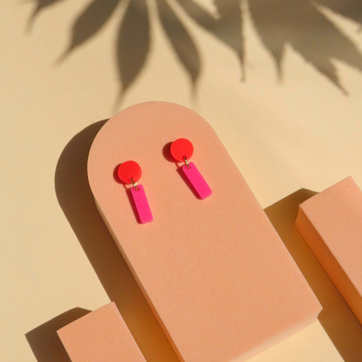 Earrings - Mini Sticks Neon Red & Pink