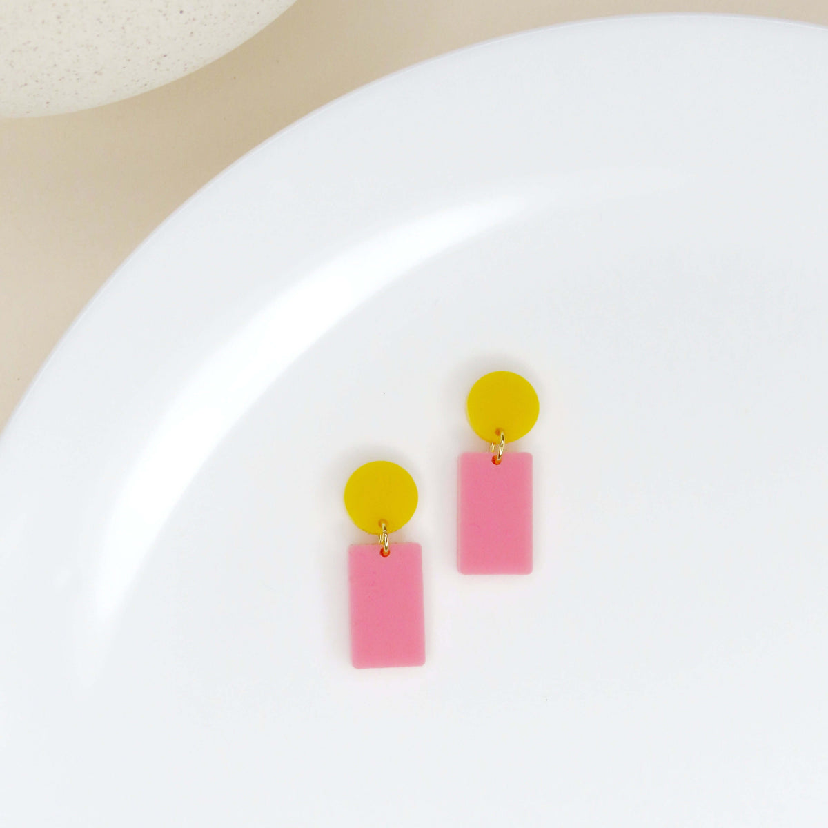 Earrings - Grapefruit Pink & Yellow