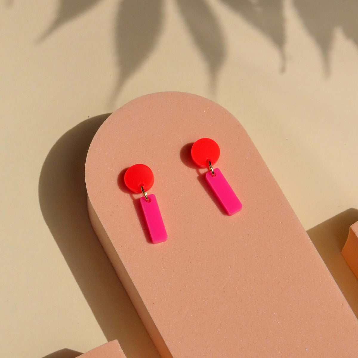 Earrings - Mini Sticks Neon Red & Pink