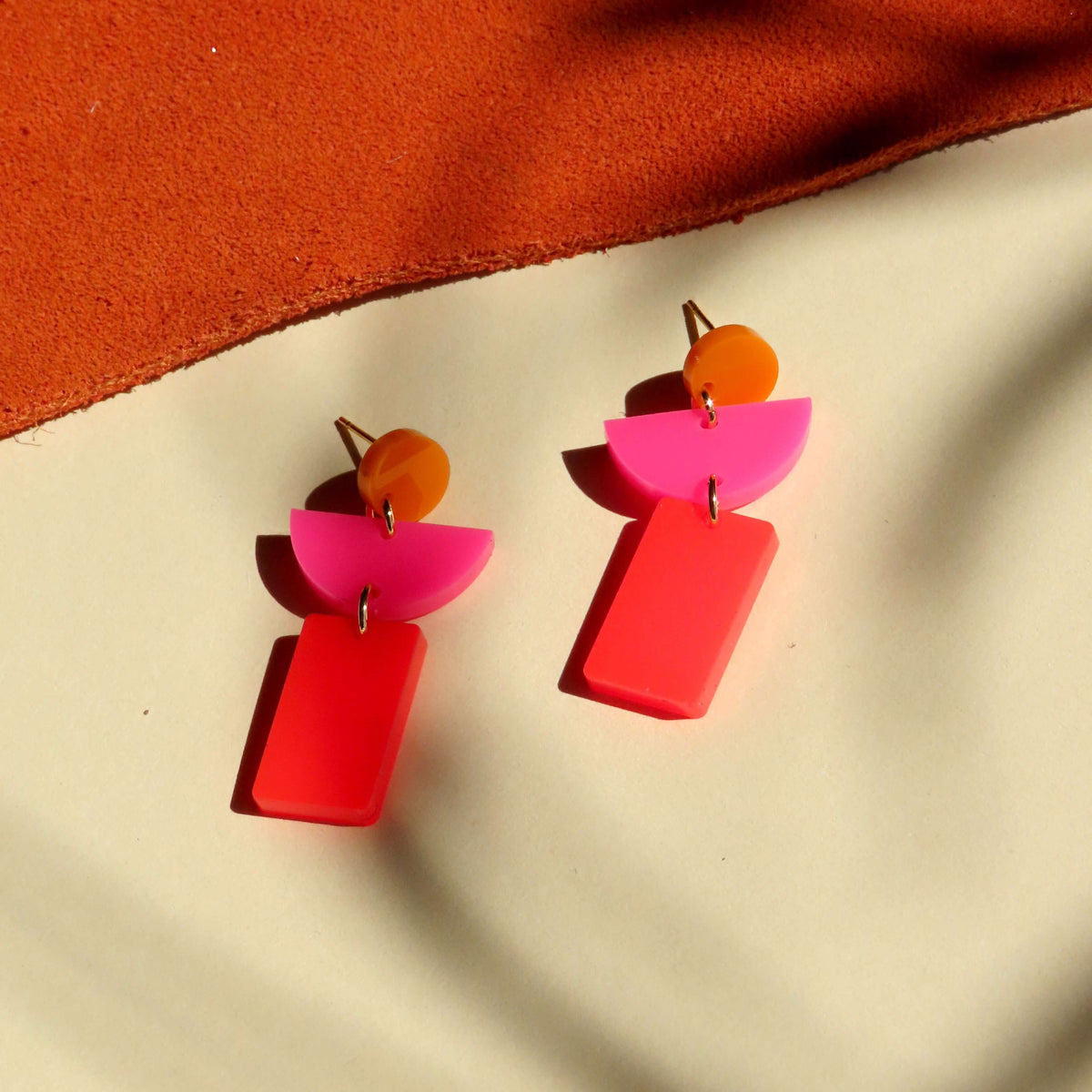 Earrings - Lille Orange, Pink & Neon Red