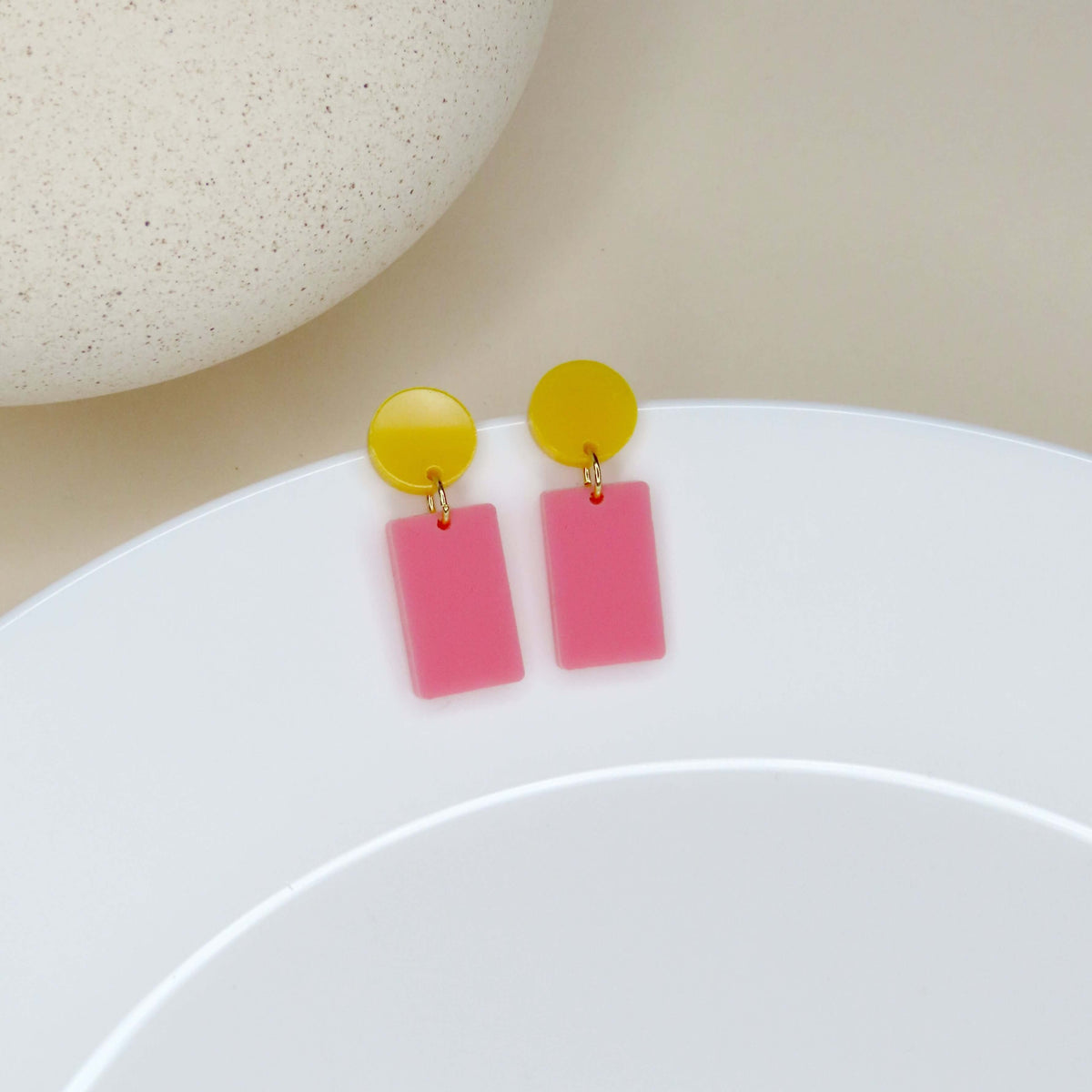 Earrings - Grapefruit Pink & Yellow