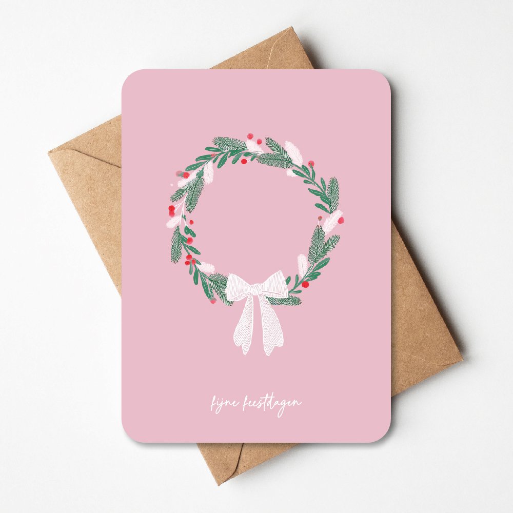 Card - Pink Christmas Wreath