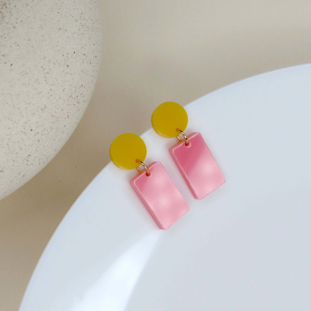 Earrings - Grapefruit Pink & Yellow
