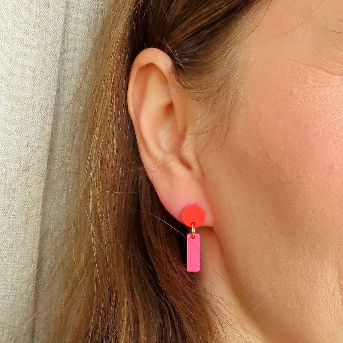 Earrings - Mini Sticks Neon Red & Pink