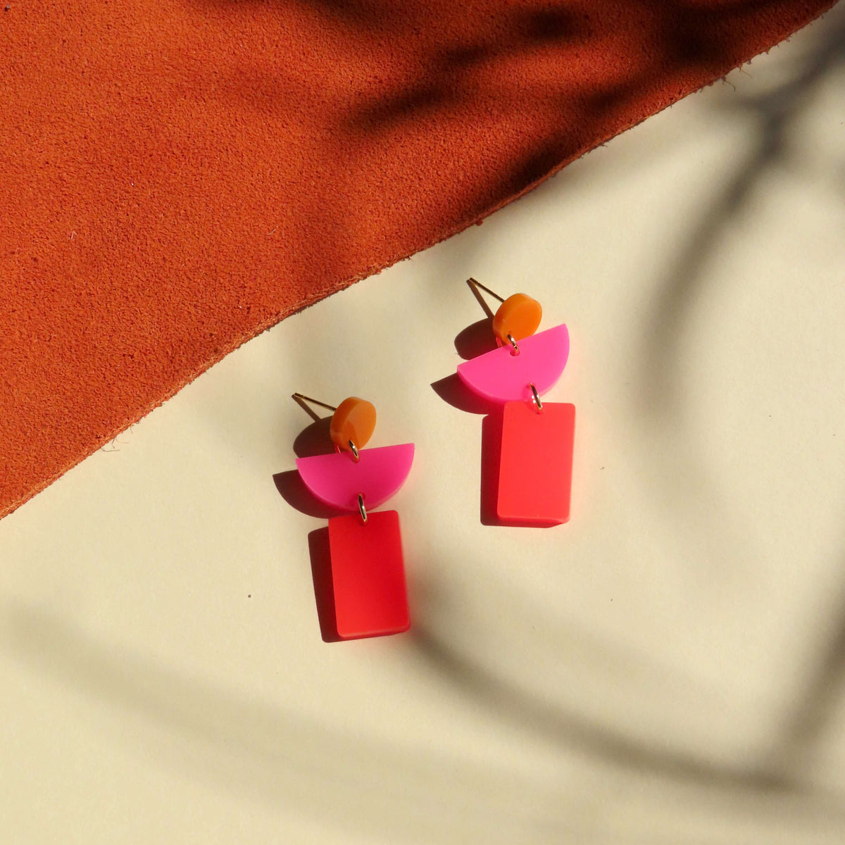 Earrings - Lille Orange, Pink & Neon Red