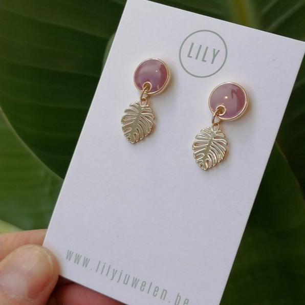 Monstera Earrings - Pink