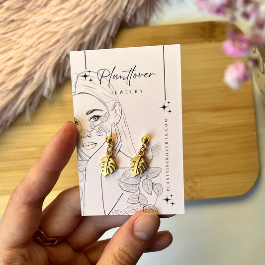 Oorhangers met Monstera Blad - Goud