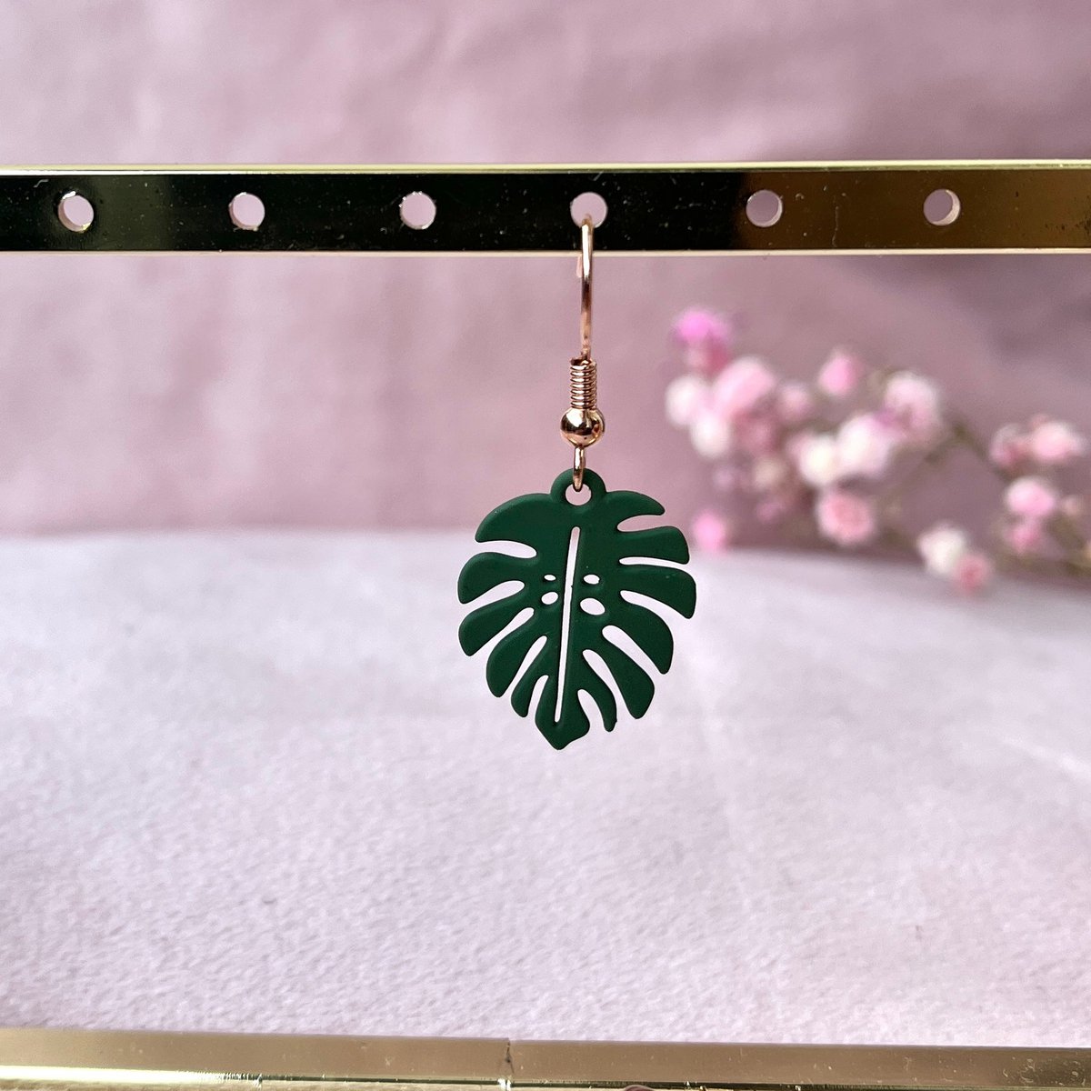 Oorhangers met Monstera Blad - Rose Gold