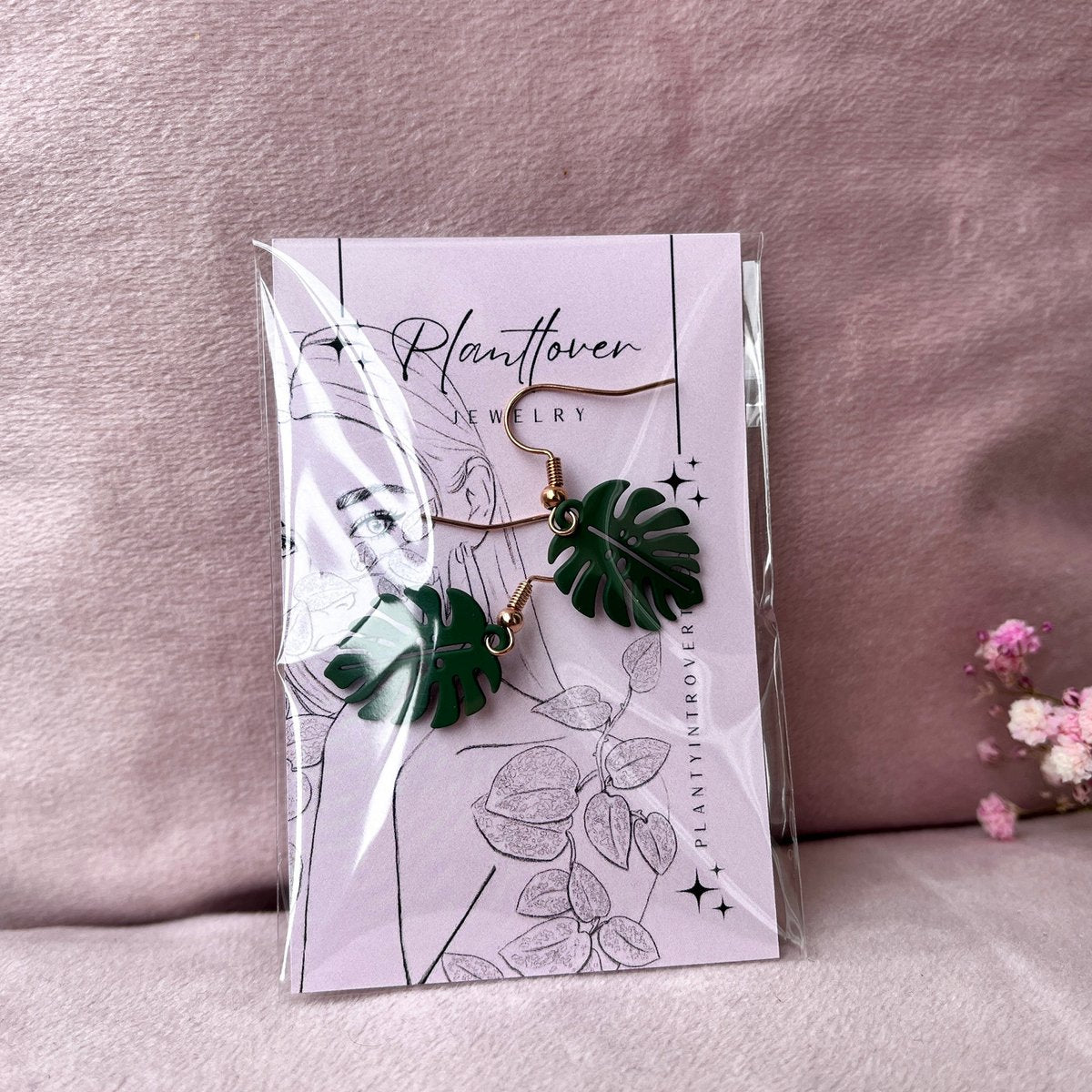 Oorhangers met Monstera Blad - Rose Gold
