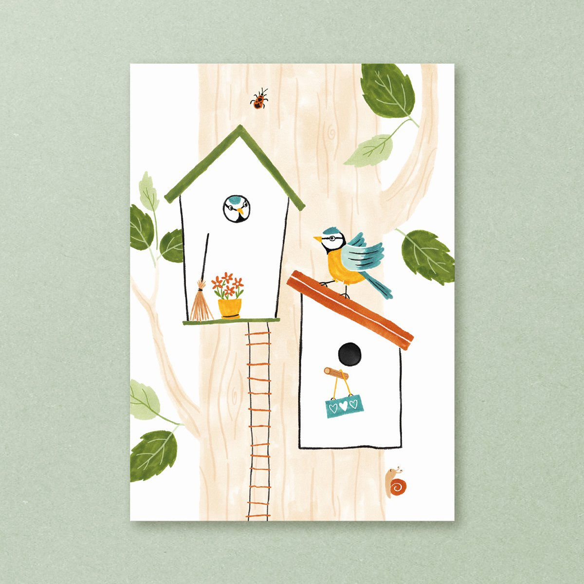 Postkaart - Vogelhuisjes