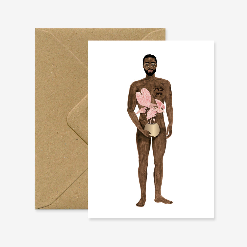 Card - Naked Boy With a Plant
