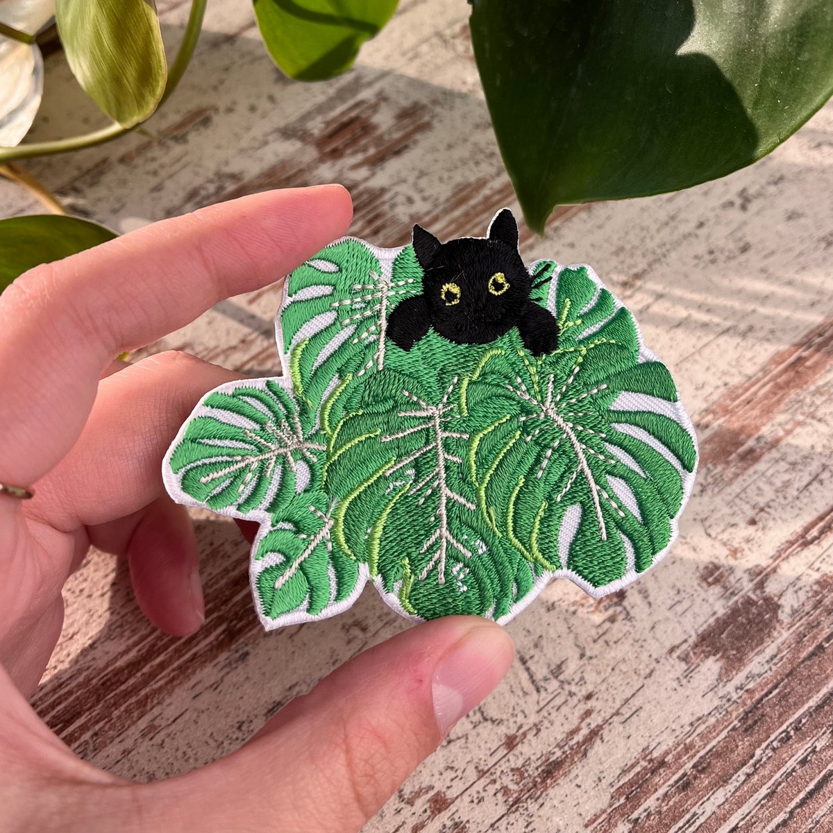 Strijkembleem - Monstera met Kat