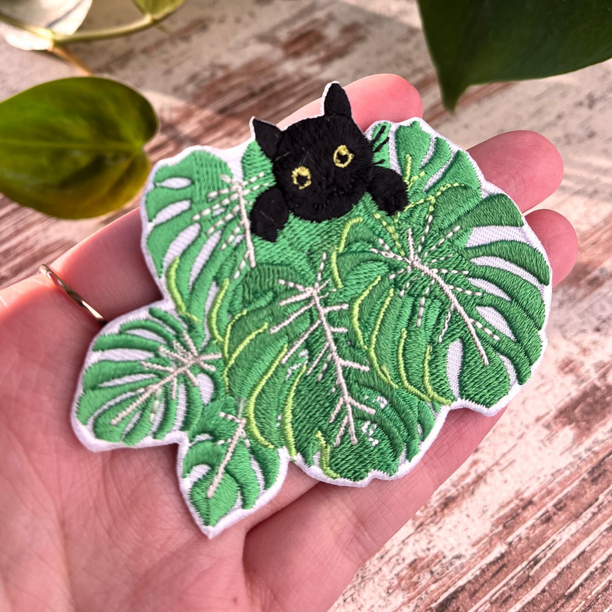 Strijkembleem - Monstera met Kat