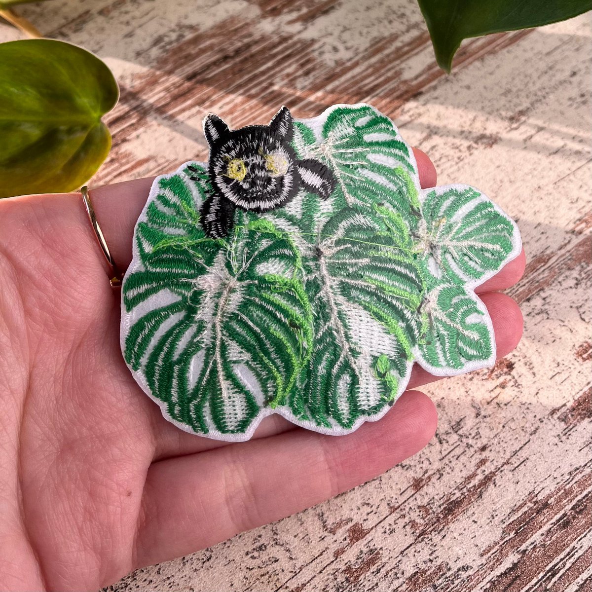 Strijkembleem - Monstera met Kat