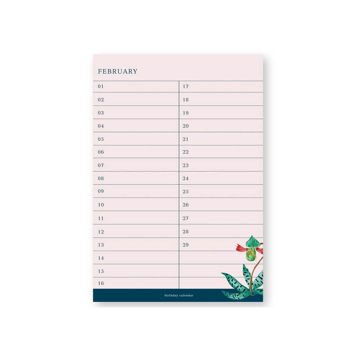 birthday calendar botanical