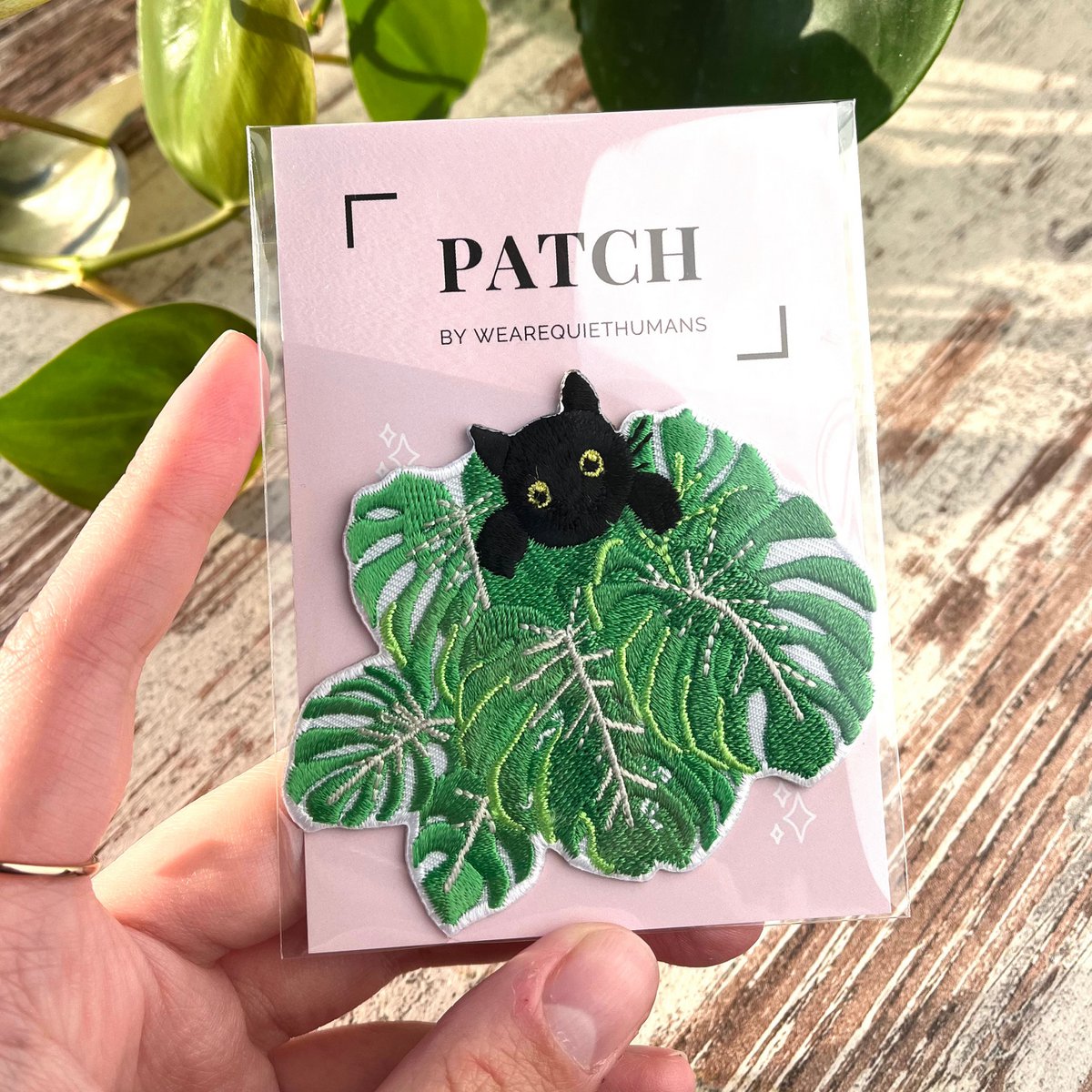Strijkembleem - Monstera met Kat