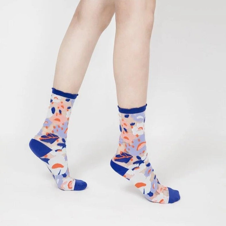 Flower Garden Socks - Blue