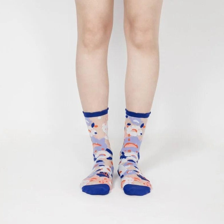 Flower Garden Socks - Blue